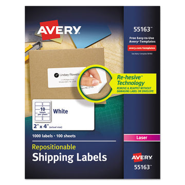 Avery® Repositionable Shipping Labels W-sure Feed, Inkjet-laser, 2 X 4, White, 1000-box freeshipping - TVN Wholesale